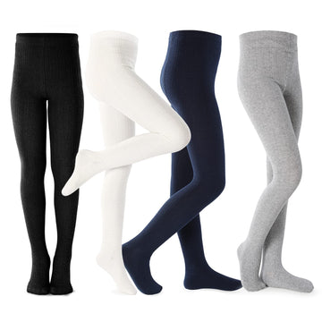 Petrass Girls Tights Toddler Cable Knit Cotton Footed Seamless Dance Ballet Baby Girls' Leggings 4 Pack Black/Ivory/Grey/Navy 5-