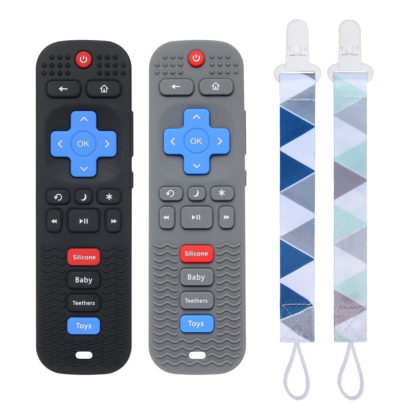 Eascrozn 2 Pack Silicone Baby Teething Toys, Remote Control Shape Teething Toys for Babies 6-12 Months, BPA Free, Soft and Textu