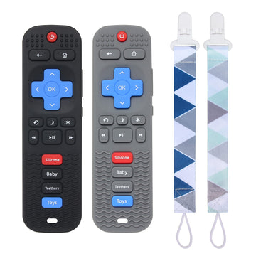 Eascrozn 2 Pack Silicone Baby Teething Toys, Remote Control Shape Teething Toys for Babies 6-12 Months, BPA Free, Soft and Textu
