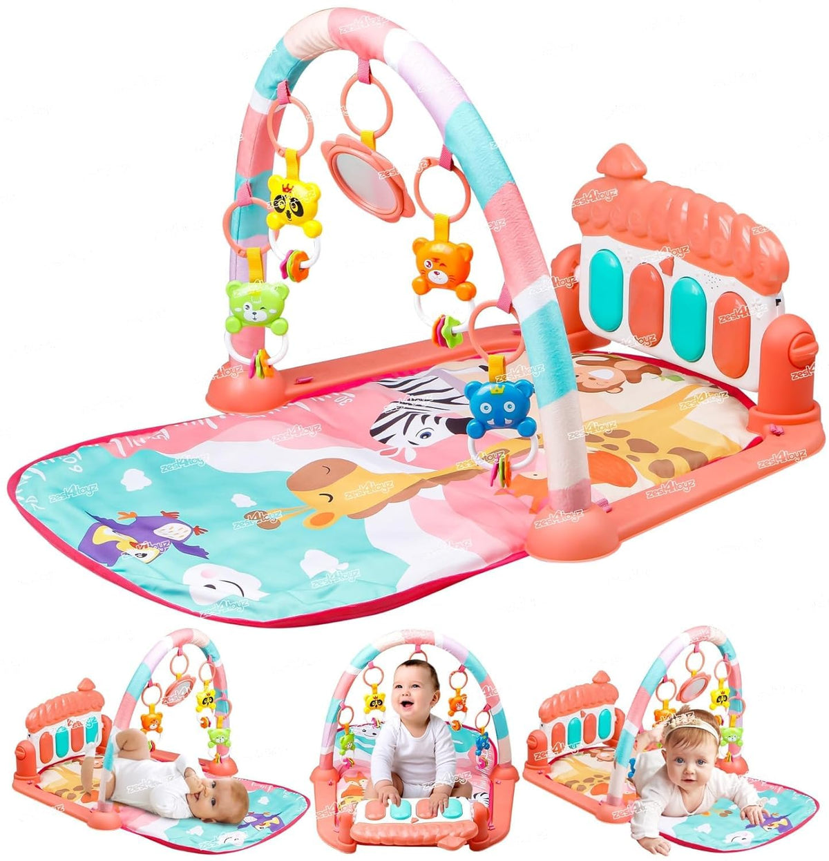 Zest 4 Toyz Musical Piano Baby Play Gym Mat Kids Activity Gym Mat With Music Lights Baby Crawling Mat For Newborn 0 To 3 6 9 12 