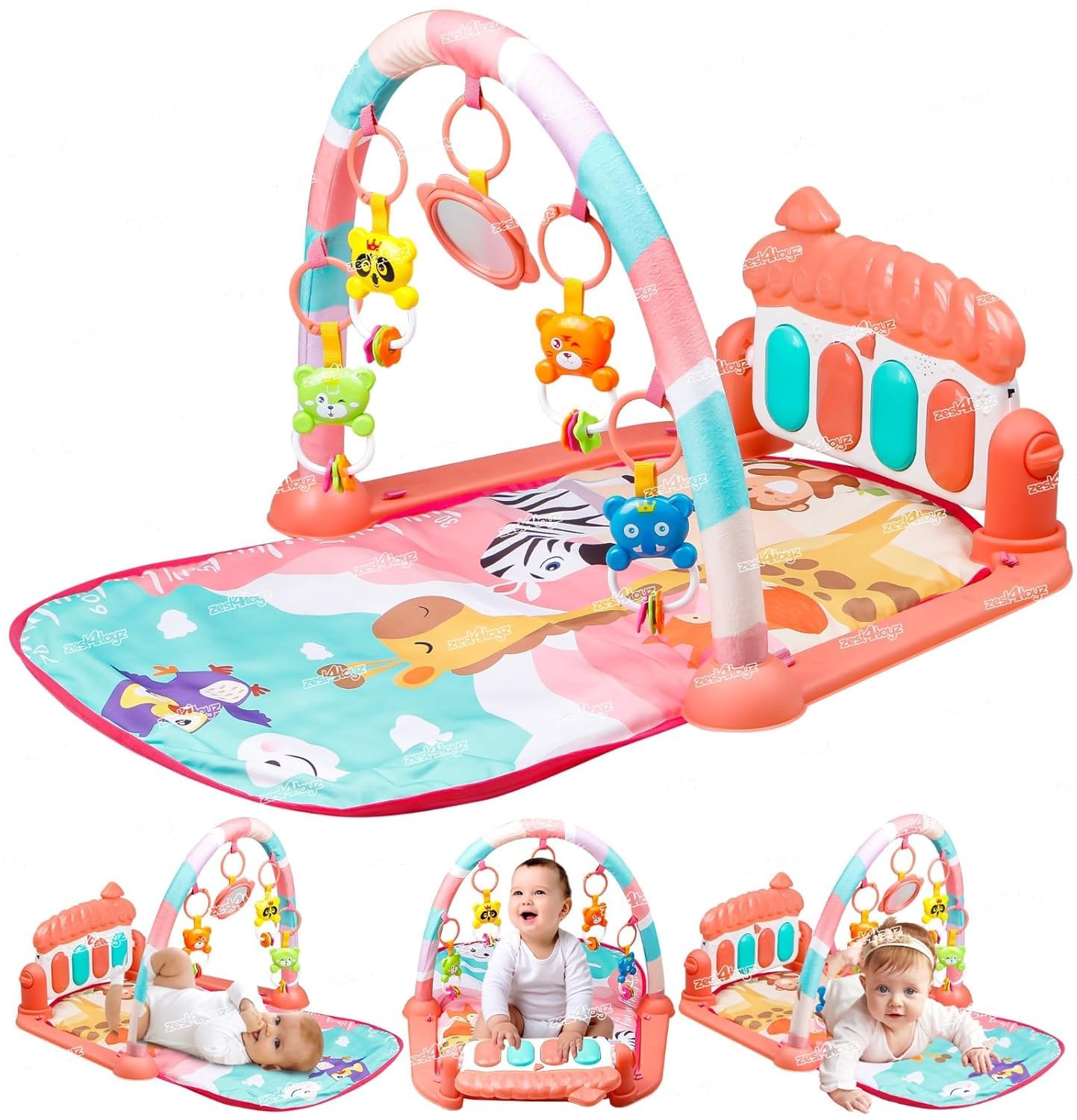 Zest 4 Toyz Musical Piano Baby Play Gym Mat Kids Activity Gym Mat With Music Lights Baby Crawling Mat For Newborn 0 To 3 6 9 12 