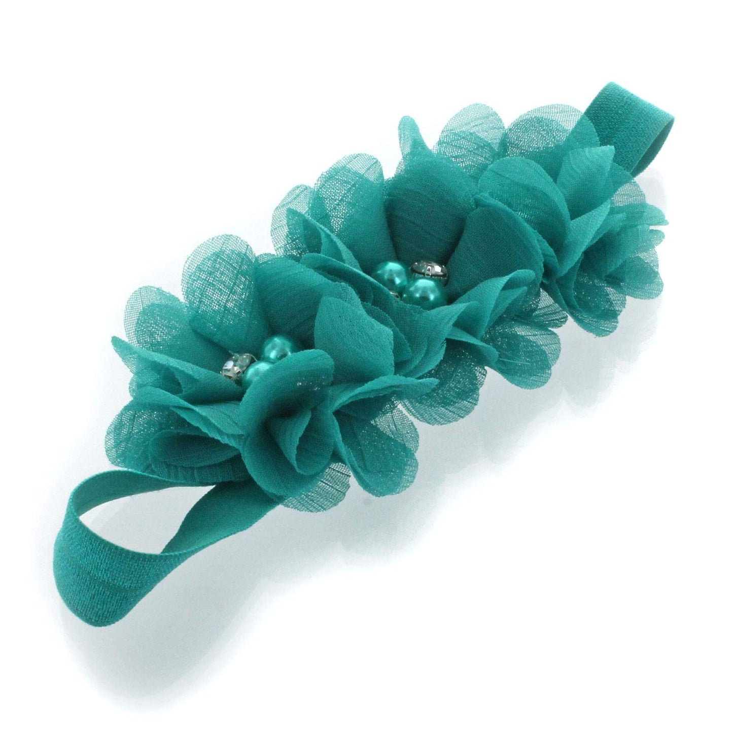 My Lello Girls Flower Headbands Toddler Fabric Beaded Trio Stretchy Elastic Pair (Coral/Jade)