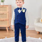 Yallet Toddler Baby Boy Clothes Suit Gentleman Wedding Outfits, Formal Dress Shirt+Bowtie+Vest+Boutonniere+Suspender Pants(V Blu
