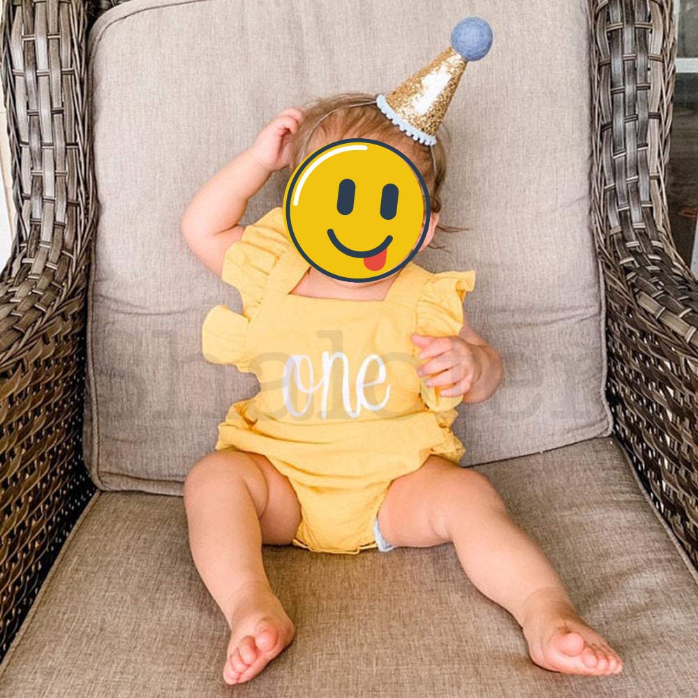 Shalofer Baby Girls One Year Old Outfits First Birthday Romper Cute Backless Ruffles Jumpsuit With Headband (Yellow,12-18 Months