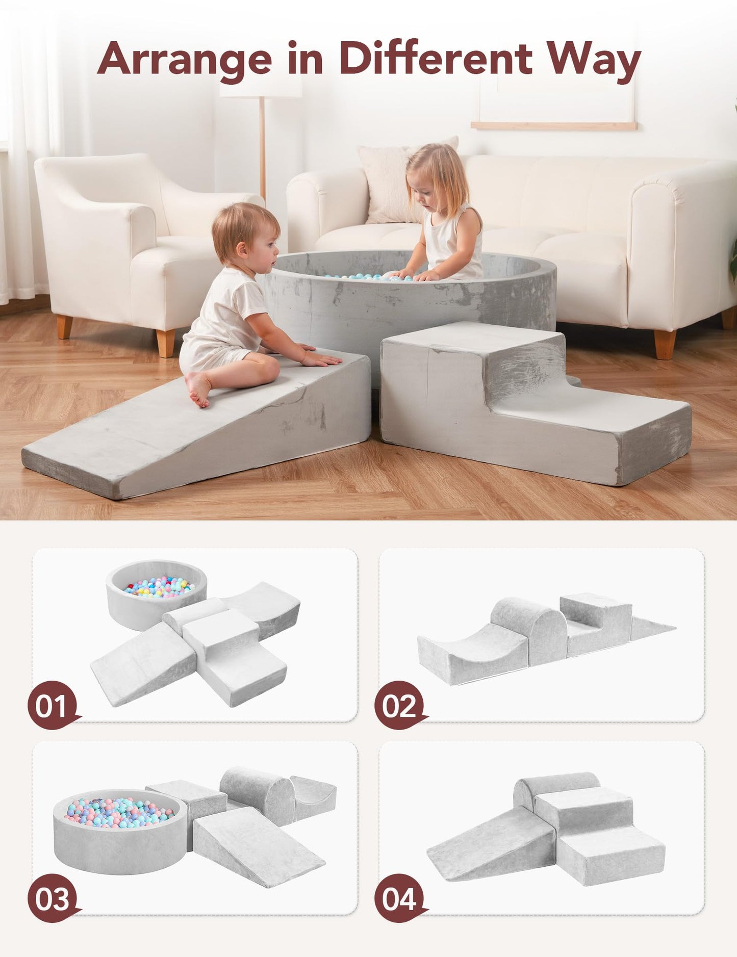 Hofish 5-Piece Foam Playset For Toddler Children, Playset Designed Easy To Clean Or Install, Children Indoor Active Climbing Cra