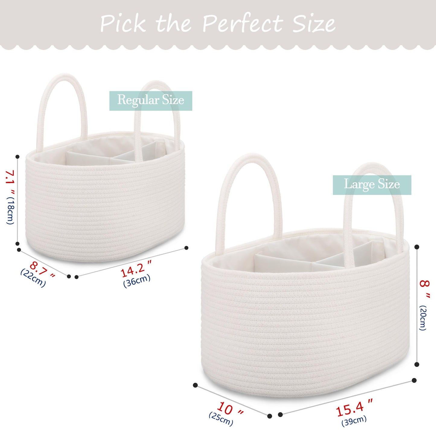 Comse Large Diaper Caddy Organizer For Girl Boy, Gift Basket, Car Diaper Caddy With Handles, Cotton Rope Diaper Basket, Baby Sho