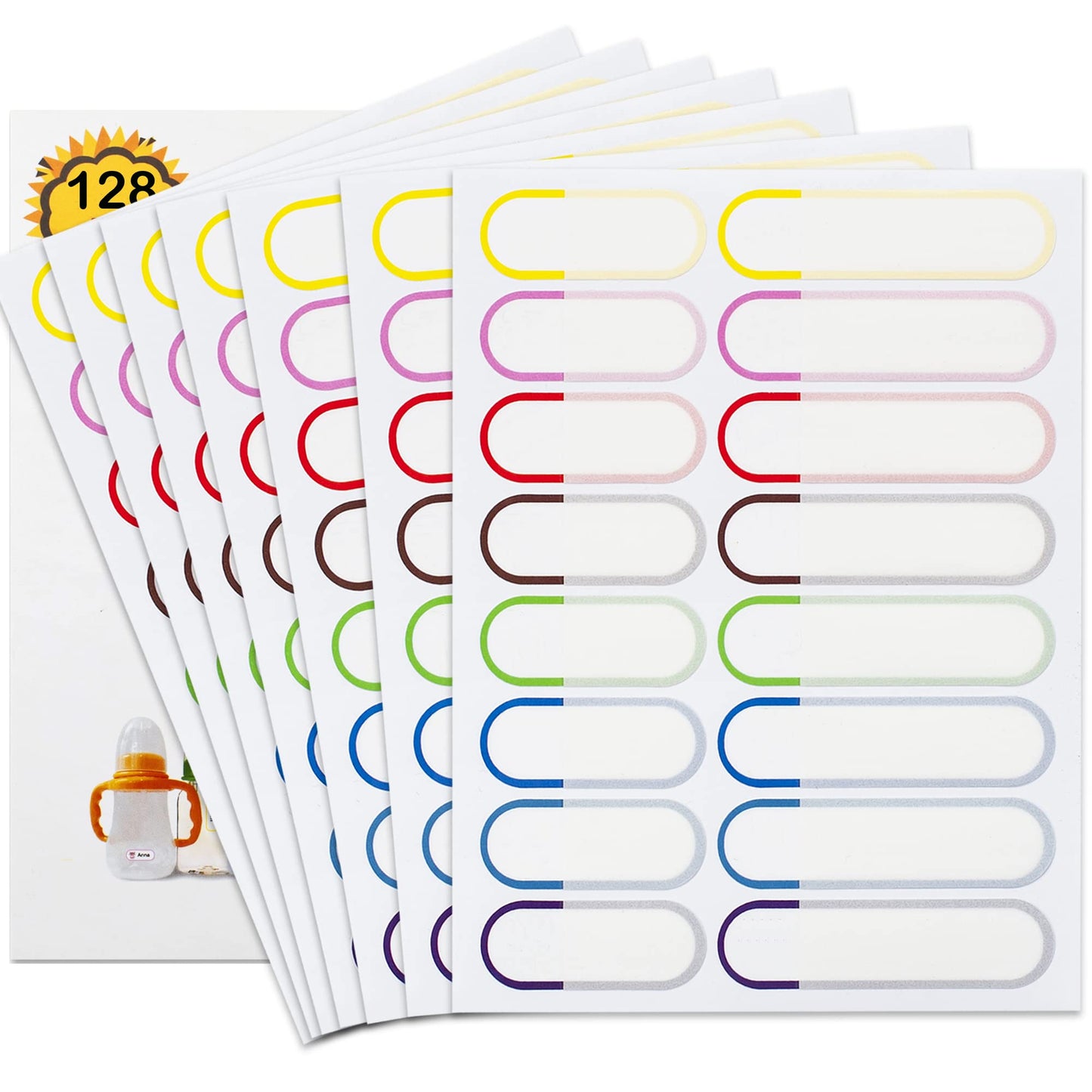 Baby Bottle Labels For Daycare, 128 Pcs Waterproof Name Labels For Kids Stuff School Supplies, Self Laminating, Dishwasher Safe,