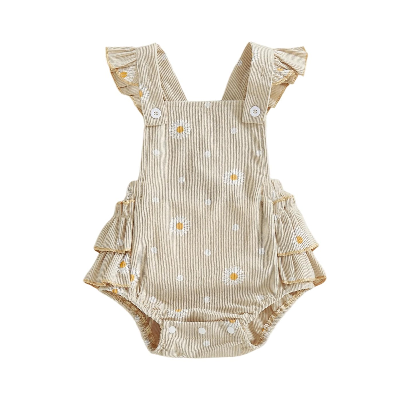 Thorn Tree Baby Girl Summer Clothes Newborn Outfit Ruffle Romper Infant Baby Dress Bow Headband Solid Cute Outfits Girls (Khaki,