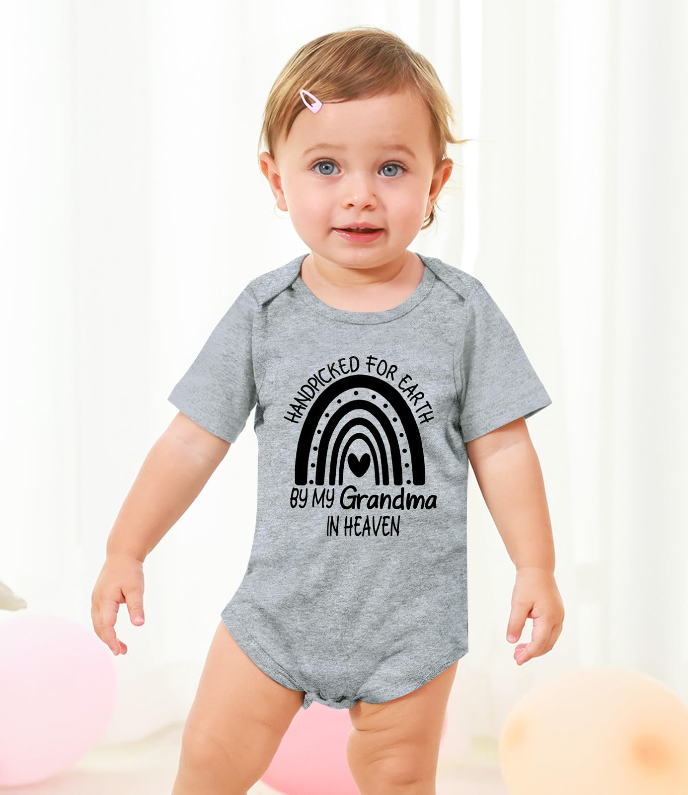Unicomidea Grandma In Heaven Bodysuit Gender Neutral Romper 6-9 Months Funny Infant Girls Bodysuit Hand Picked For Earth Outfits