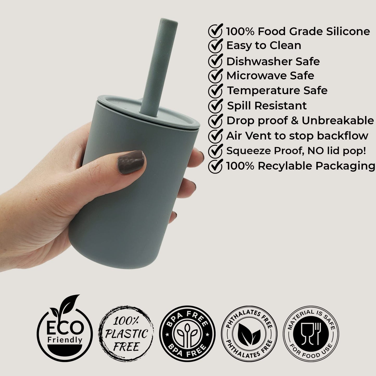 Cascade Kids Silicone Toddler Smoothie Cups with Straw, Unbreakable Training Cup with Straw for Babies and Toddlers for less mes