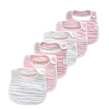 Mukin Baby Muslin Bibs And Burp Cloths, 6 Pack, Soft Absorbent Cotton, Adjustable (Gradient Pink)