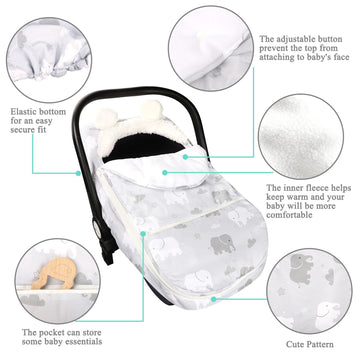 Carseat Cover Boys, Winter Cozy & Warm Cover, Elephant Baby Car Seat Cover, Infant Car Seat Canopy, Ultra-Soft Breathable Protec