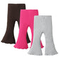 Sobowo Toddler Baby Girl Flare Pants 3 Pack Solid Ribbed Ruffle Bell Bottoms Pants Fall Outfits(Coffee/Rose/Gray, 12-18 Months)