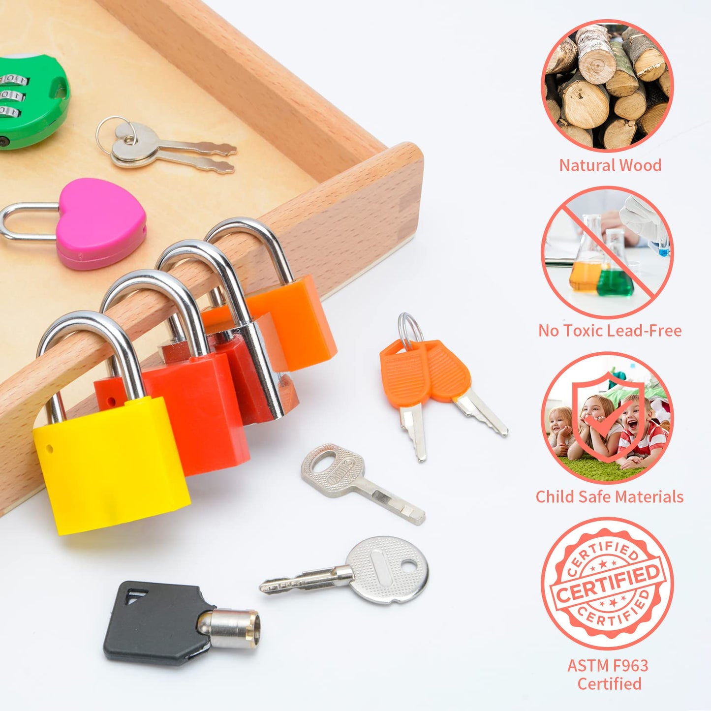 MIKNEKE Montessori Lock and Key Toy Set for Toddlers, Toy Keys Homeschool Preschool Learning Activities, Wooden Montessori Mater