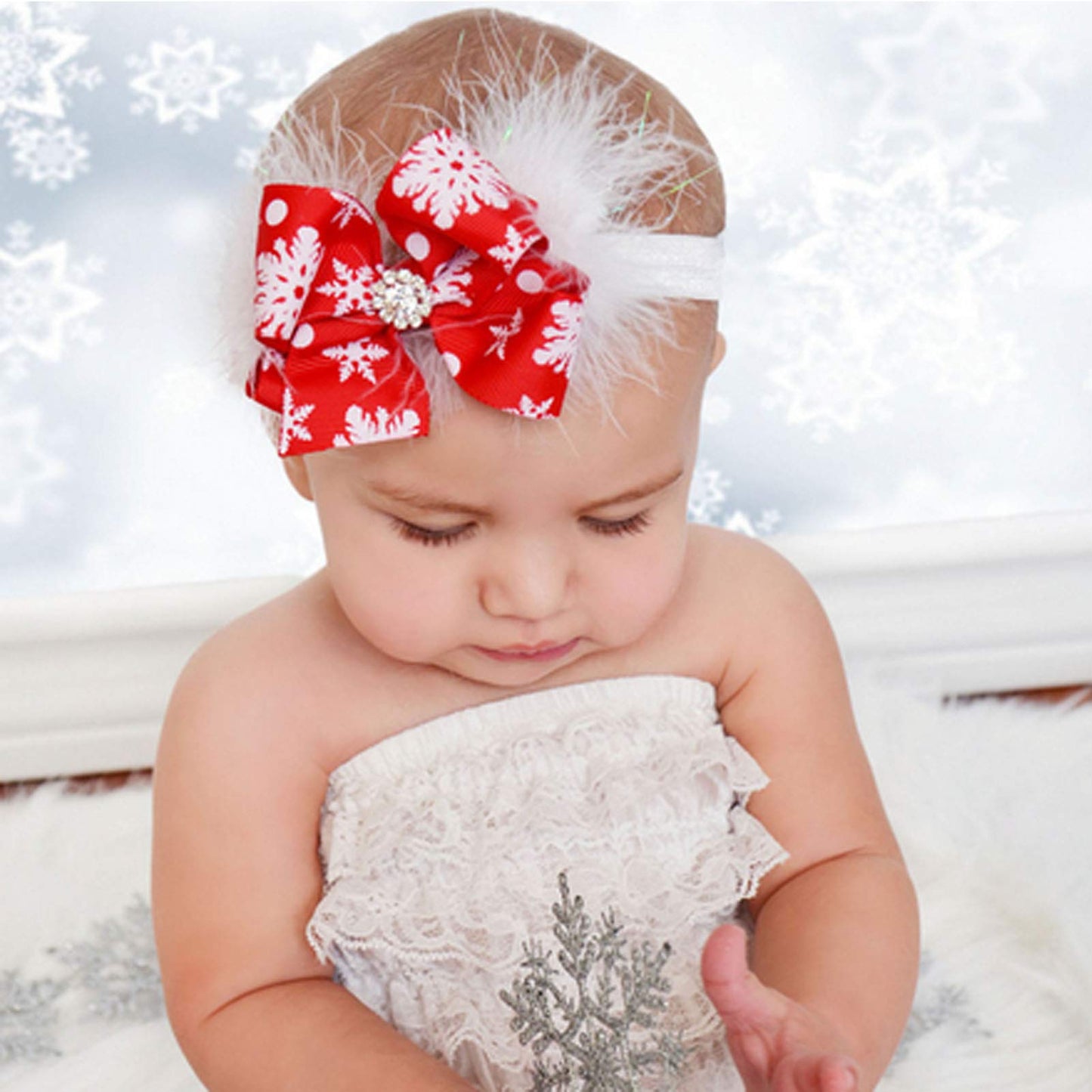 3 Pack Baby Christmas Headband Elastic Feather Bowknot Hair Band Fits For Baby Toddler Newborn