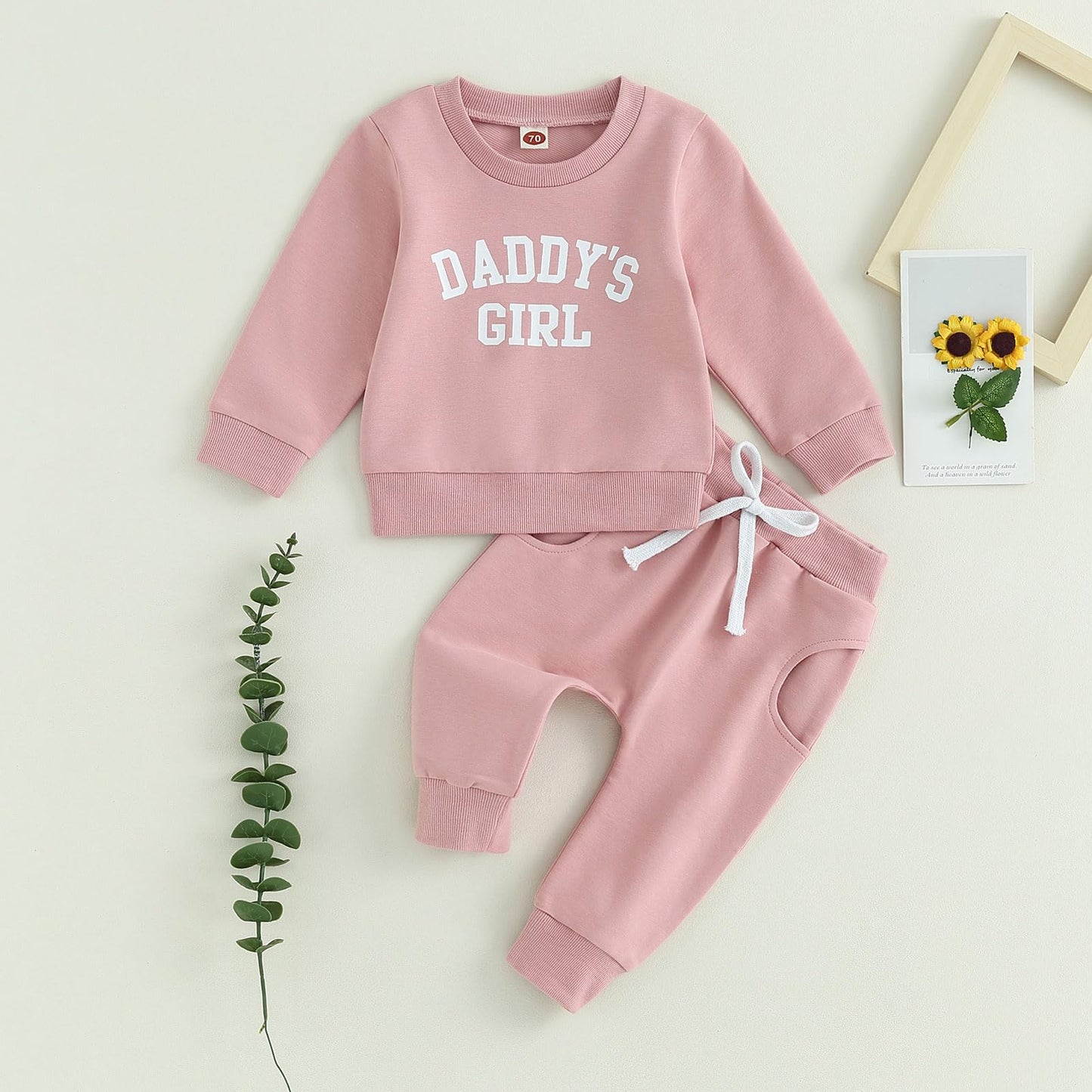 Creairy Newborn Baby Girl Outfits Daddys Girl Sweatshirt Long Sleeve T-Shirt Tops Pants Set Sweatsuit Toddler Fall Clothes (Pink