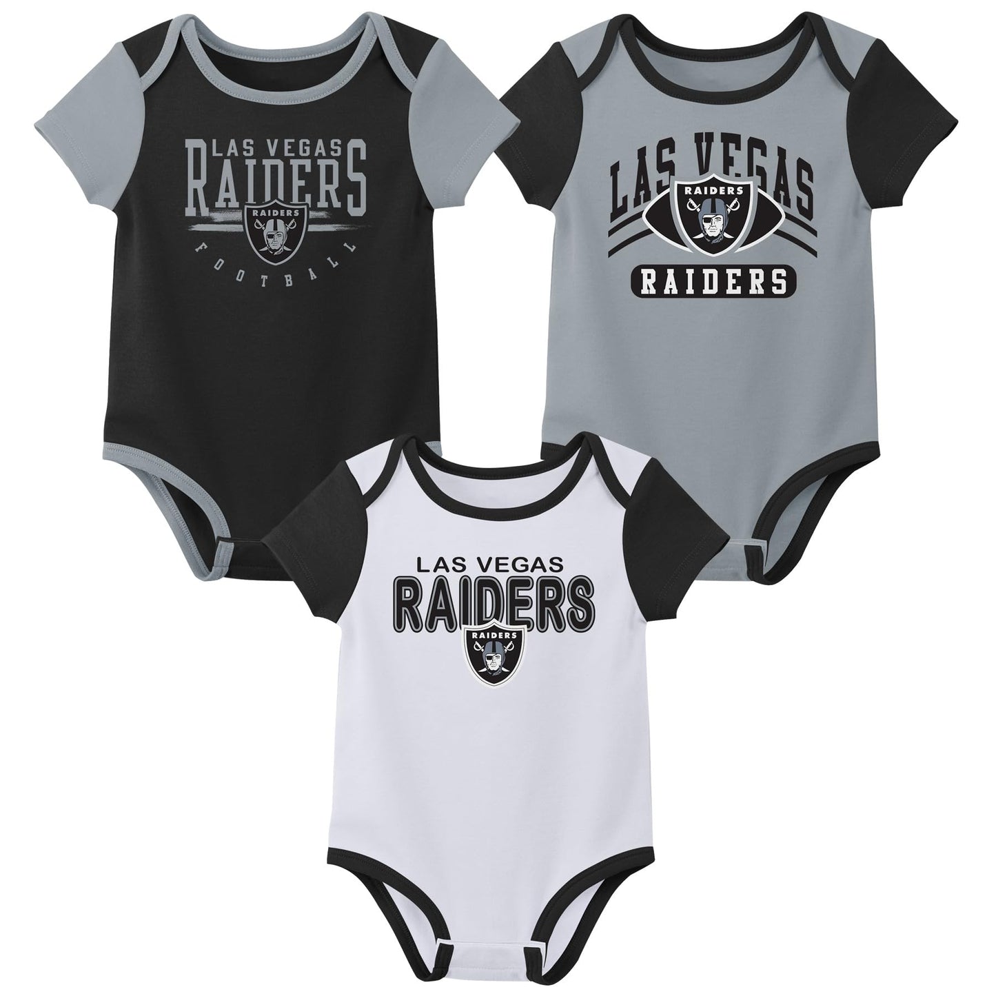 Outerstuff Nfl Newborn Baby And Infant Short Sleeve Bodysuit Variety 3-Pack - Las Vegas Raiders, 18M