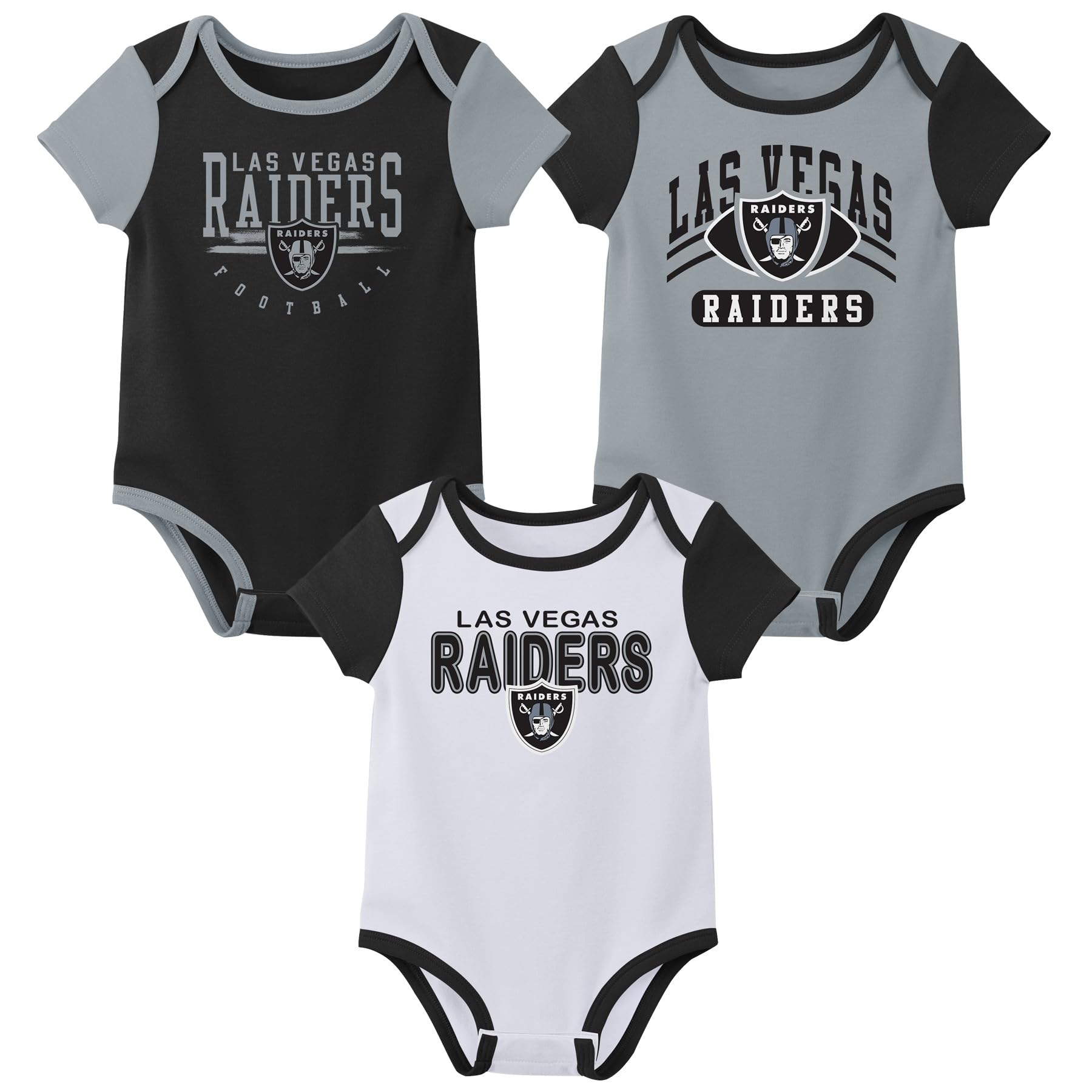 Outerstuff Nfl Newborn Baby And Infant Short Sleeve Bodysuit Variety 3-Pack - Las Vegas Raiders, 18M