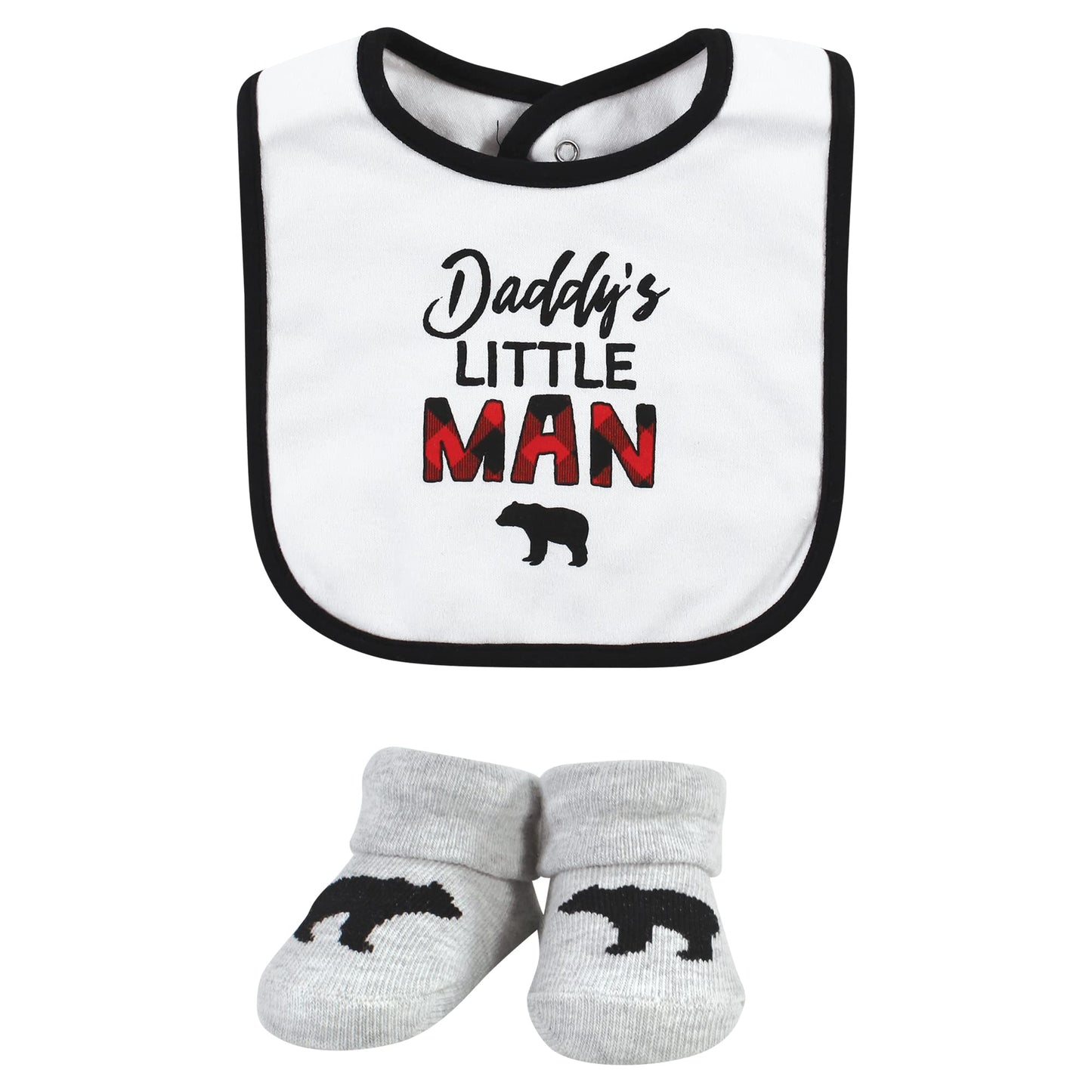 Hudson Baby Unisex Baby Cotton Bib And Sock Set, Buffalo Plaid Family, One Size