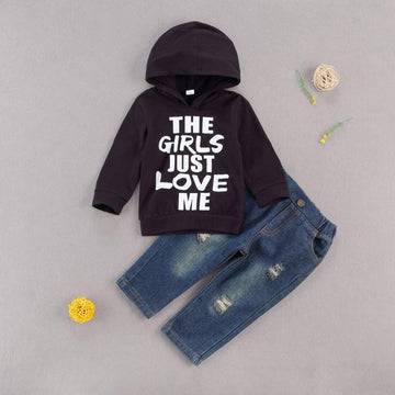 Fhutpw Toddler Baby Boy Outfits Hoodie Sweatshirts & Jeans Clothes Set Fall Winter 6 9 12 18 24 Months (A-Black, 18-24 Months)