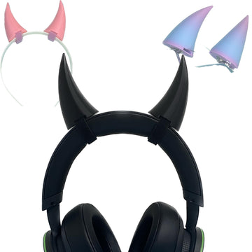 2X Demon Horns For Headset/Cosplay - Made In Usa -16 Colors Combos (Black)