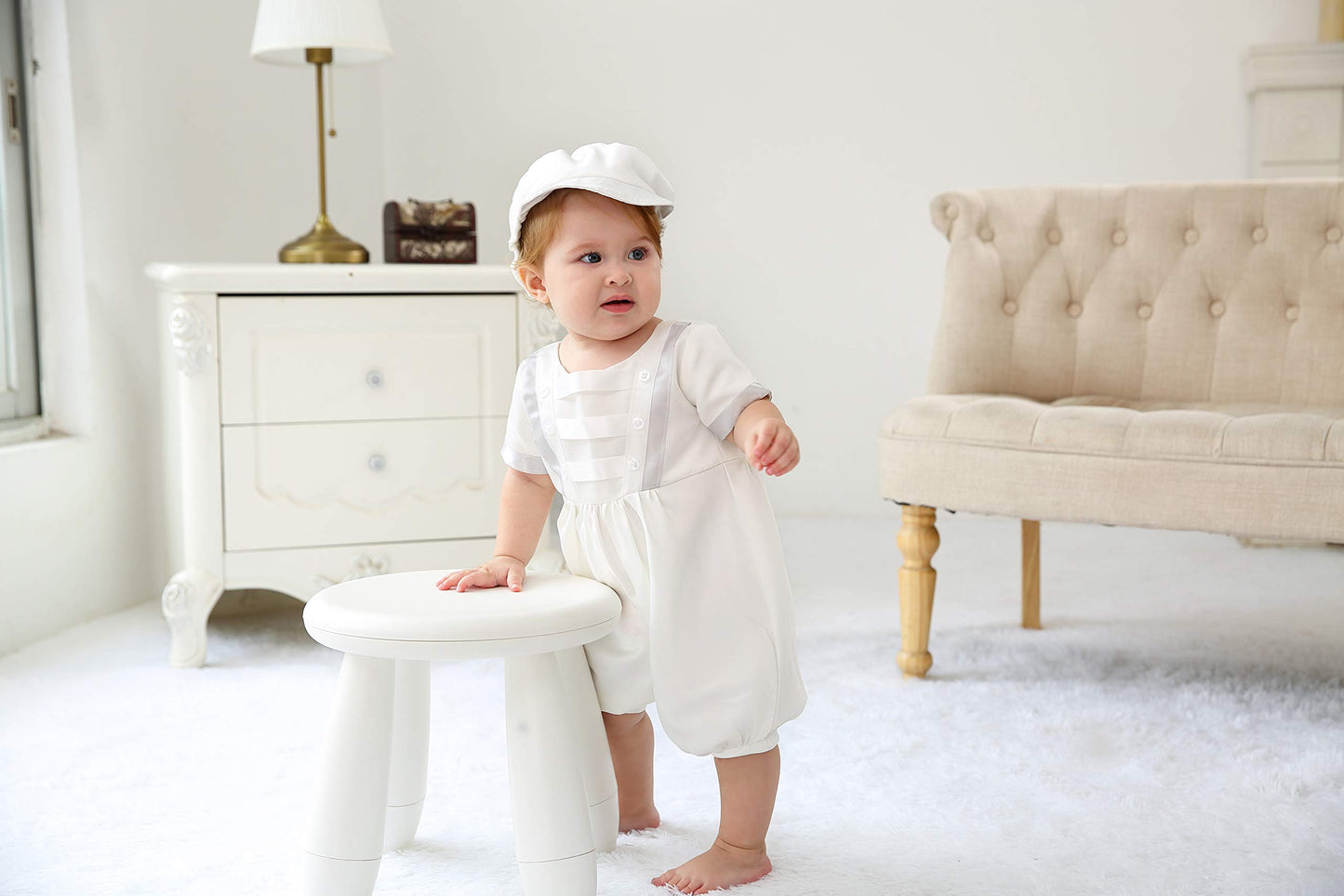 Glamulice White Infant Baby Boy Christening Baptism Outfit Christening Romper Baptism Clothes 6-12 Newborn Formal Party Baptism
