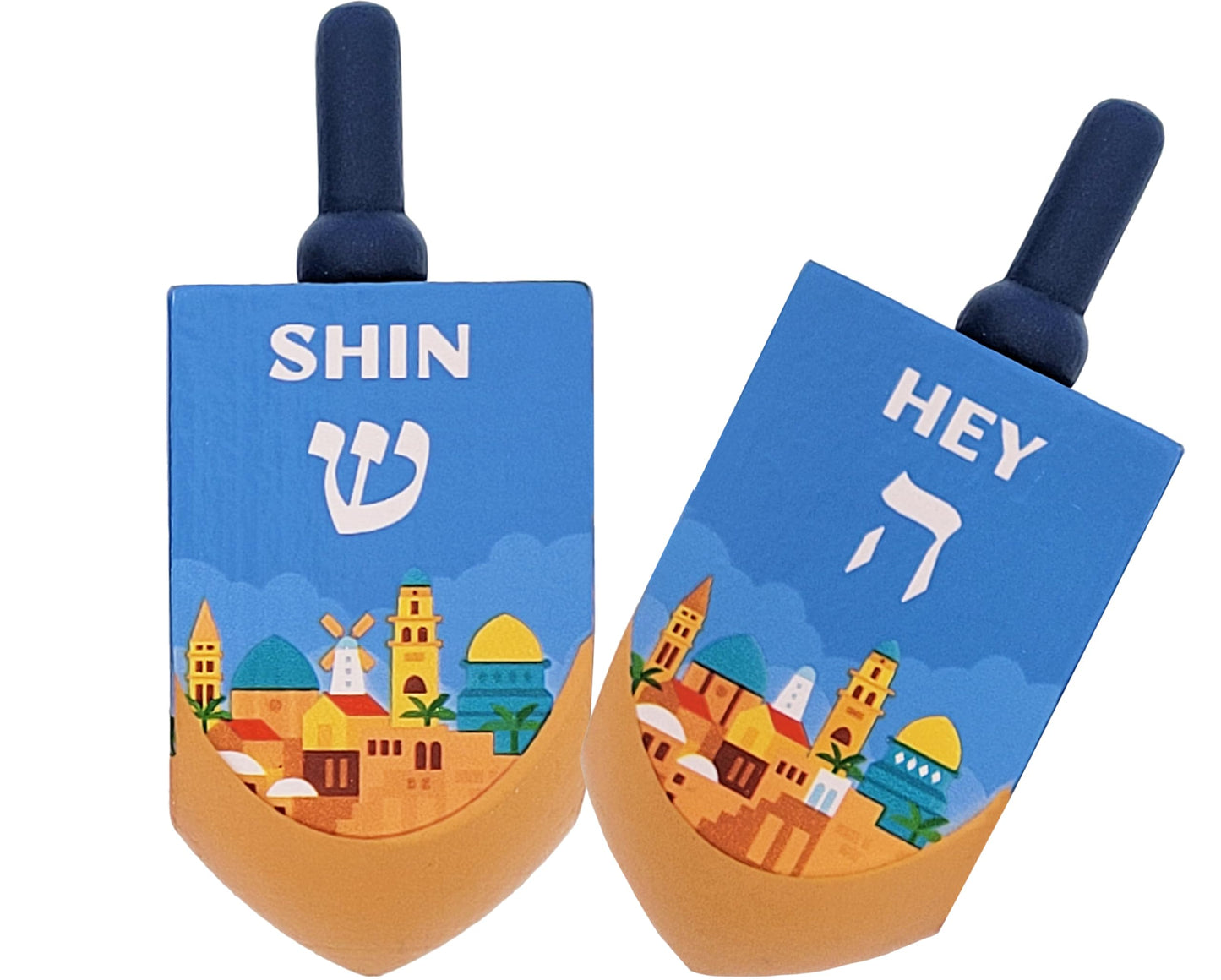 The Dreidel Company Extra Large Jerusalem Wood Dreidels, Let'S Play The Hanukkah Game, Instructions Included (4-Pack)