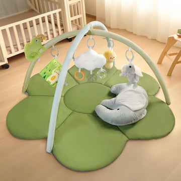 Joypony Baby Play Gyms Mat, Larger Tummy Time Mat With Pillow, Mirror & 5 Sensory Toys, Activity Mat For Babies 0-18 Months, Eas