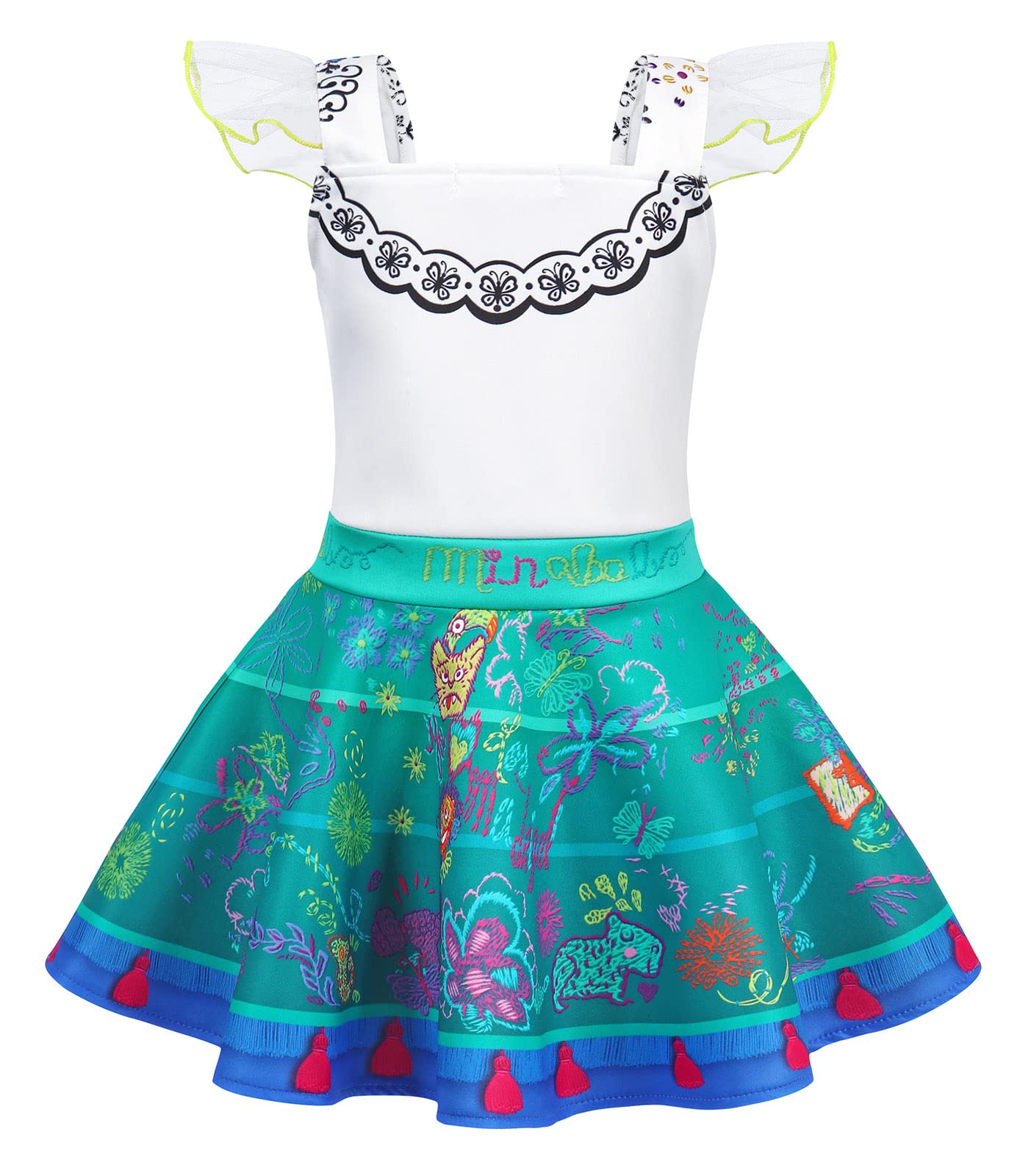 Wonderbabe Girls Mirabel Dress Up For Kids Cartoon Cosplay Princess Isabela Halloween Costume Outfits With Bag 7-8 Years
