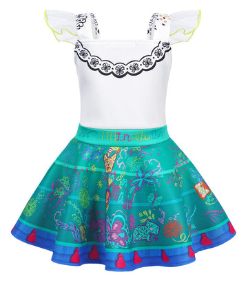 Wonderbabe Girls Mirabel Dress Up For Kids Cartoon Cosplay Princess Isabela Halloween Costume Outfits With Bag 7-8 Years