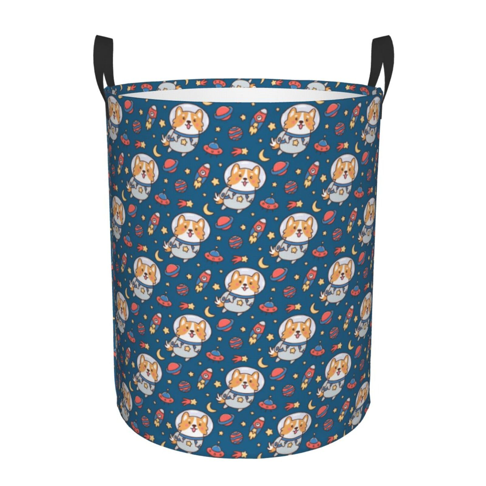 Pevtufa Astronaut Corgi Dog Foldable Laundry Basket Organizer,Fabric Clothes Toy Storage Basket Nursery Hamper Storage Bin For H