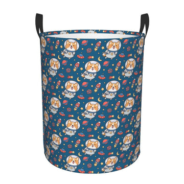 Pevtufa Astronaut Corgi Dog Foldable Laundry Basket Organizer,Fabric Clothes Toy Storage Basket Nursery Hamper Storage Bin For H