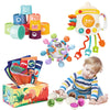 KADAYAYA Baby Toys Bundle 5 in 1 Montessori Sensory Toy for Baby 6 12 Months, Dinosaur Matching Eggs, Tissue Box Toy, Pull Strin