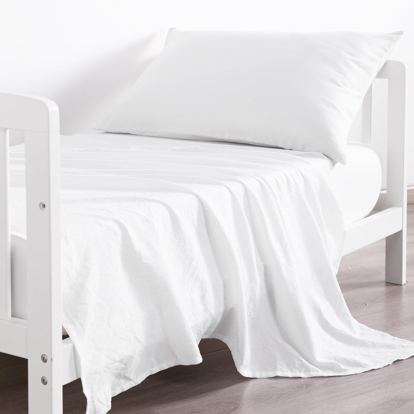 Ntbay Toddler Sheet Set - 3-Piece Microfiber Crib Sheet Set - Flat Sheet, Fitted Sheet, Pillowcase - Solid Toddler Bedding, Whit