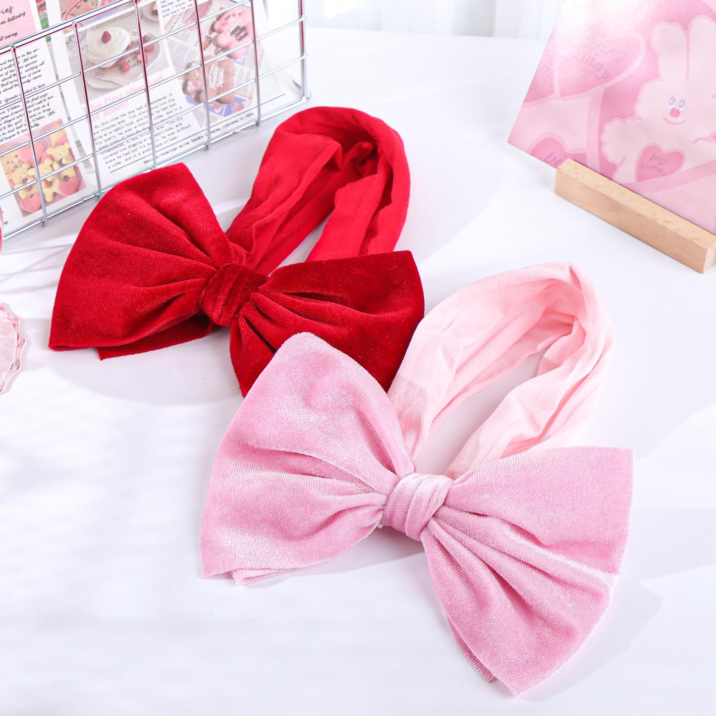 Yanjie Headbands, 6' Red Pink Velvet Hairband, Handmade Valentine'S Day Baby Hair Accessories, One Size, 5 Count, For Newborn I