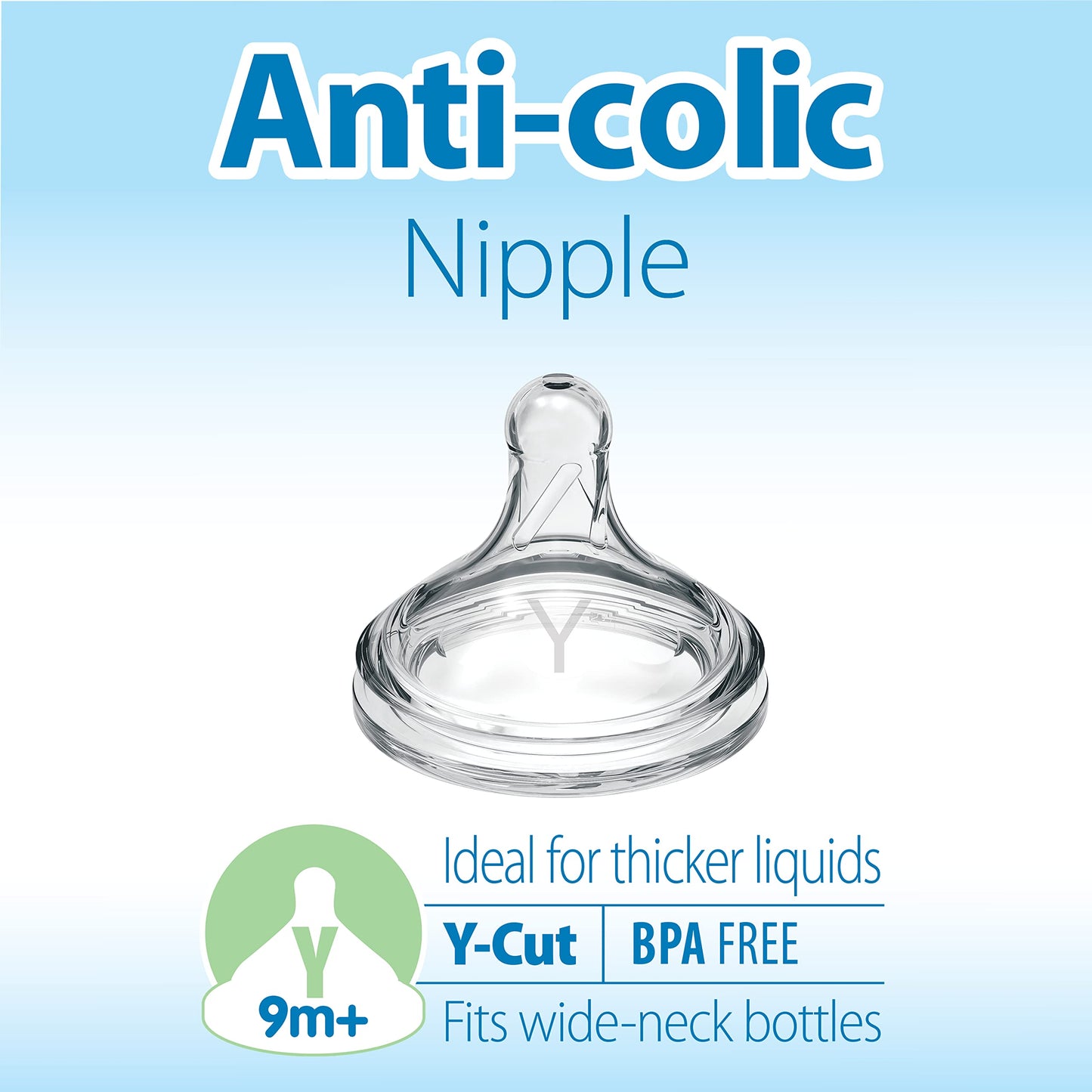 Dr. Browns Natural Flow Y-Cut Wide-Neck Baby Bottle Nipple, Ideal For Thicker Liquids, 100% Silicone, 2 Count (Pack Of 1), 9M+