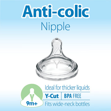 Dr. Browns Natural Flow Y-Cut Wide-Neck Baby Bottle Nipple, Ideal For Thicker Liquids, 100% Silicone, 2 Count (Pack Of 1), 9M+