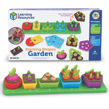 Learning Resources Stacking Shapes Garden, Fine Motor Skills, Stacking and Sorting Puzzle Board, Montessori Toddler Sensory Tabl