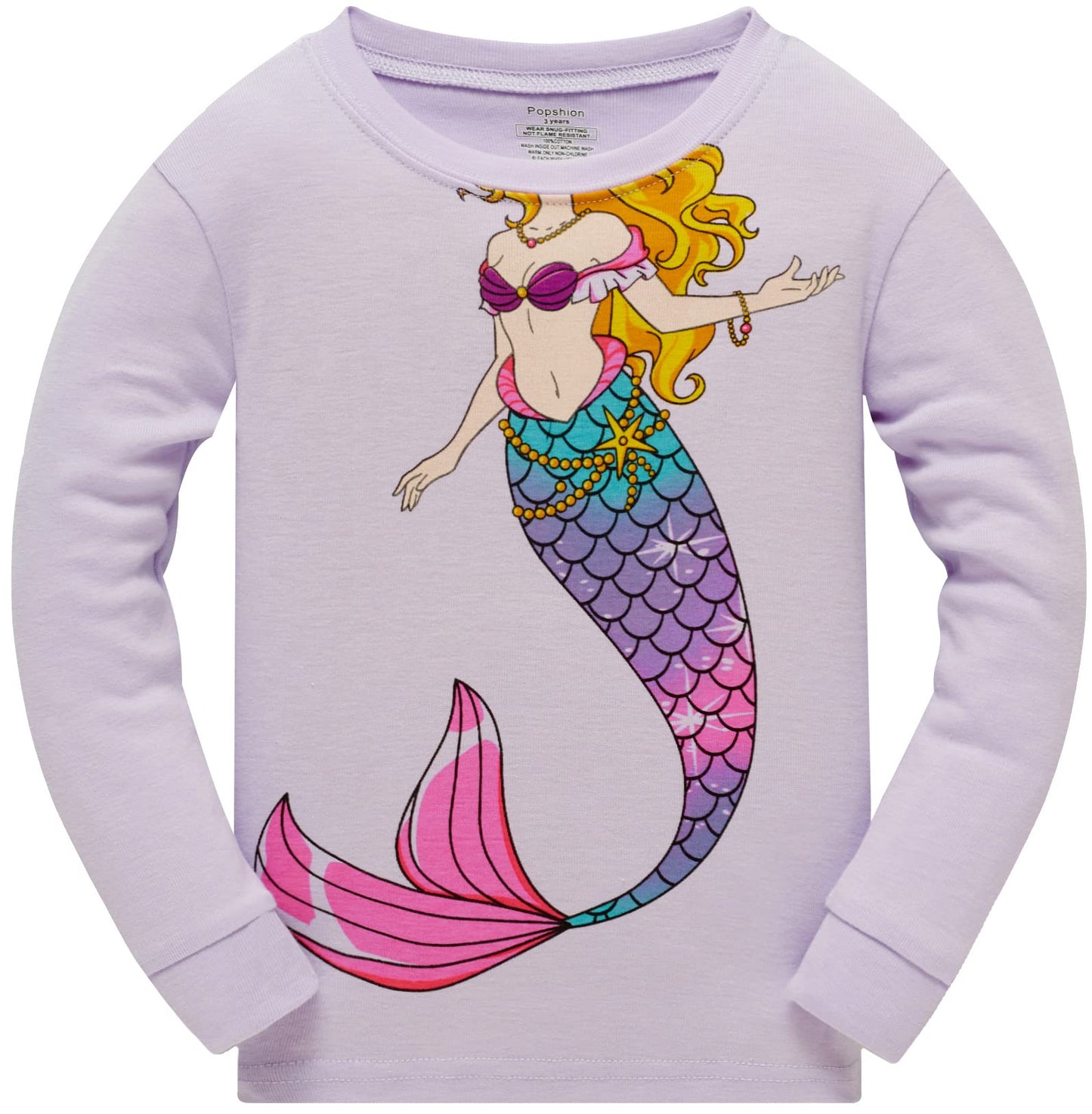 Mermaid Pajamas For Girls Pjs 2 Piece Pjs Set 100% Cotton Toddler Girls Winter Pajamas Long Sleeve Sleepwears Kids Christmas Clo