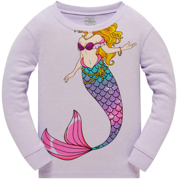 Mermaid Pajamas For Girls Pjs 2 Piece Pjs Set 100% Cotton Toddler Girls Winter Pajamas Long Sleeve Sleepwears Kids Christmas Clo