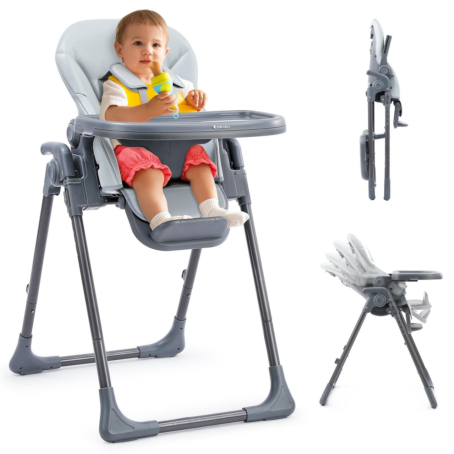 Ezebaby Foldable High Chairs for Babies and Toddlers, Portable Baby High Chair with Multiple Adjustable Seat Height, Backrest, F
