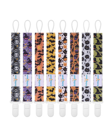 Babygoal Halloween Pacifier Clips 8 Pack, Pacifier Holder Clips For Baby Boys And Girls Fits For Most Pacifier, Binkie Styles &