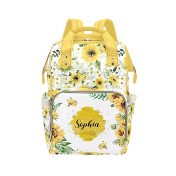 Custom Diaper Bag Backpack for Women, Personalized Name Nursing Mommy Daypack, Diaper Bag for Girls Boys, New Mom Gifts (Bee)