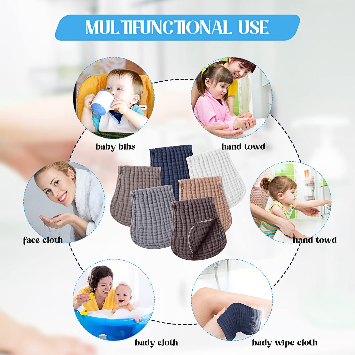 Frienda 6 Pack Muslin Burp Cloths Cotton Large 20x 9 Extra Absorbent and Soft Baby Burping Cloth for Baby Boy Girl Unisex(Da