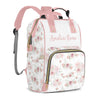 Custom Name Diaper Bag Large Pink Floral Monogram Diaper Bag Nappy Backpack for Baby Girl, Large Storage Adjustable Mom Bags Bac
