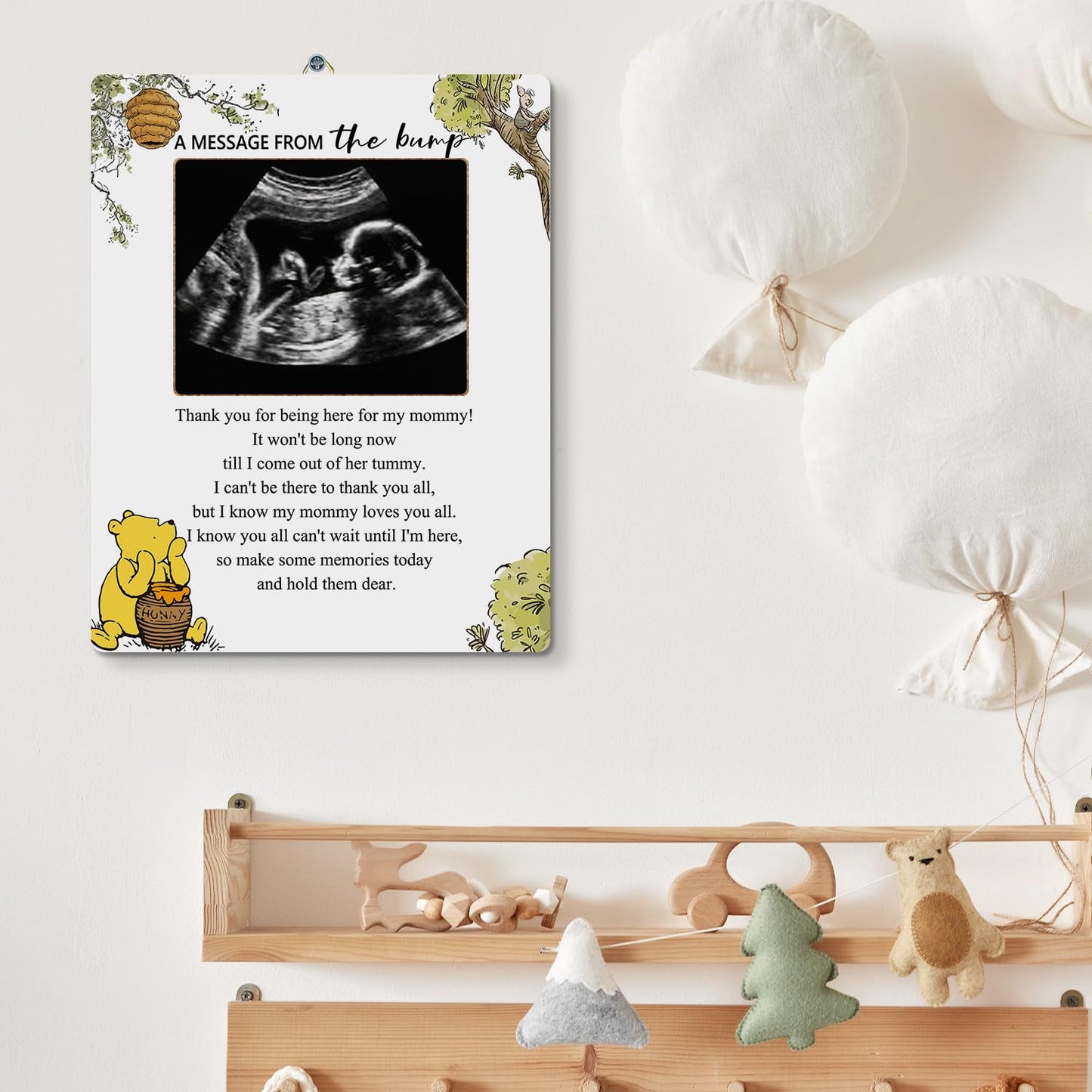 Hatzelou Winnie Baby Shower Sign Picture Frame, A Message From The Bump Baby Sonogram Picture Frame, Cute Bear Decor Baby Shower