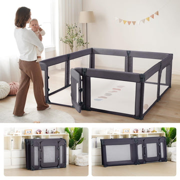 Baby Playpen,Extra Large Playpen For Babies And Toddlers With Baby Door 79X71 Inch, Adjustable Playpen Non-Slip Suction Cups Bas