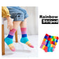 Epeius Girls Seamless Socks Rainbow Striped Crew Socks Baby Girl Cotton Dress Socks For 9-12 Years,Smooth Toes Socks 5 Pack Shoe