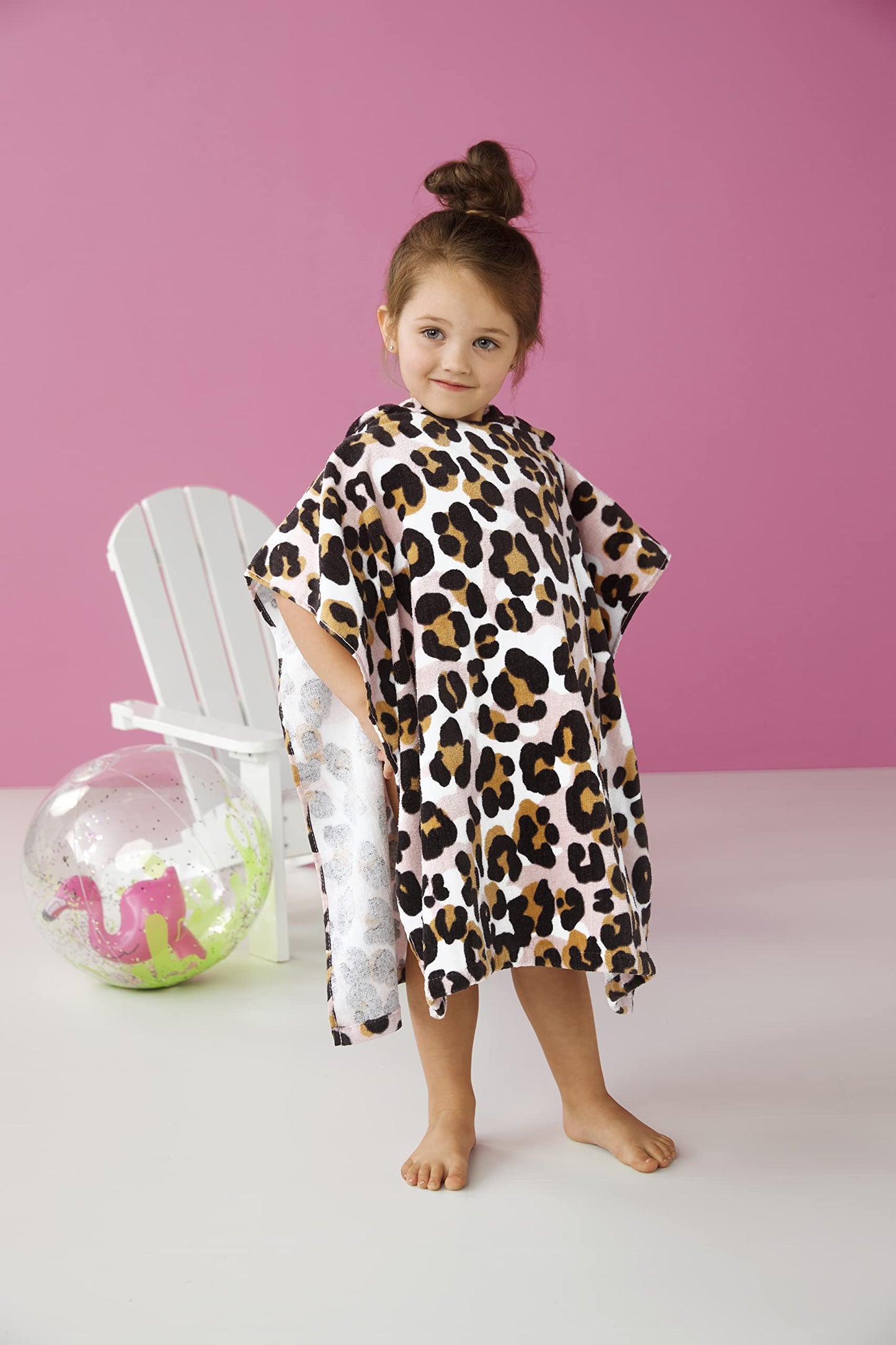 Mud Pie Toddler Poncho, Pink Leopard, 2T-5T