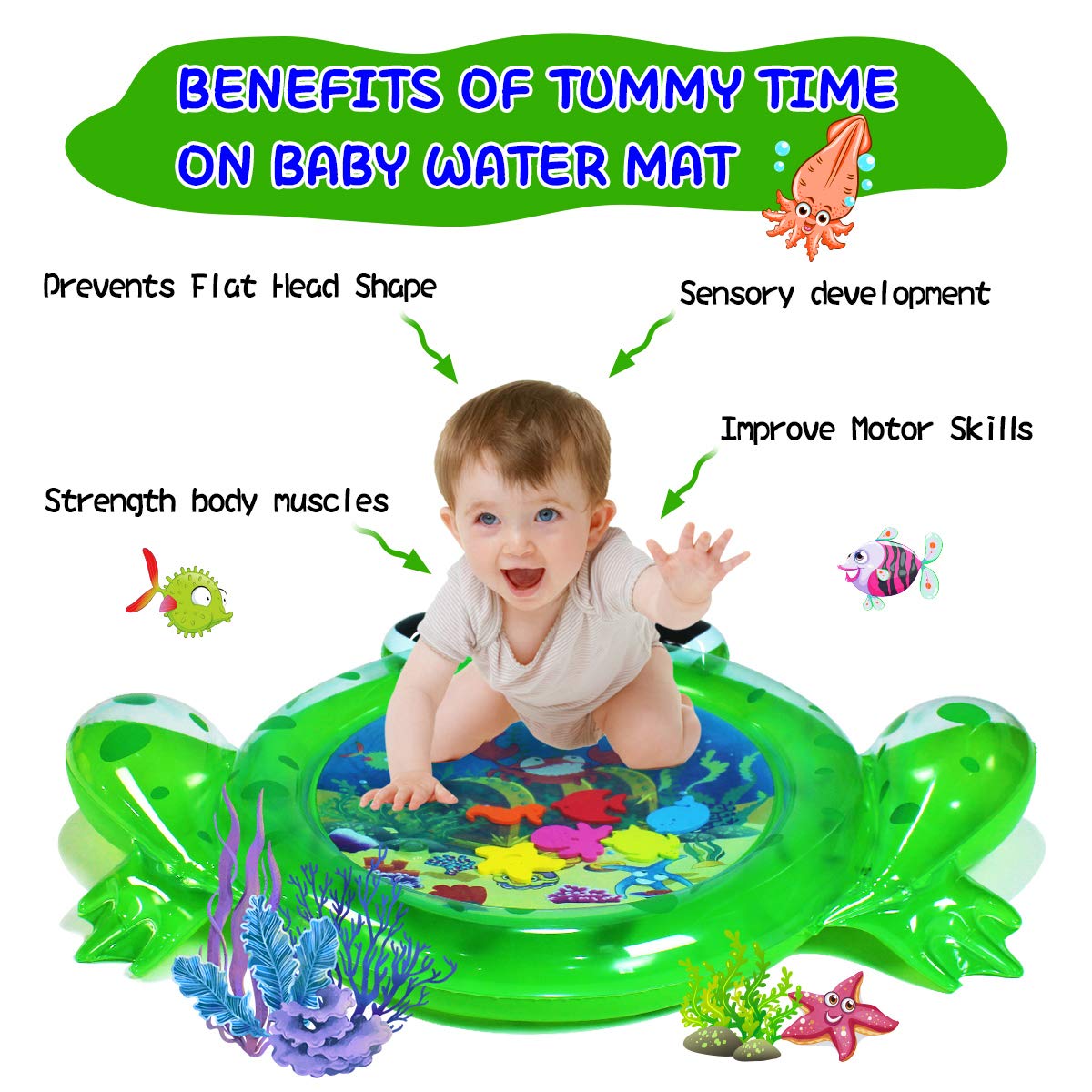 Zhuynxir Frog Infant Water Mat, Tummy Time Baby Play Mat, Inflatable Play Center For Newborn (36.5X30 In)